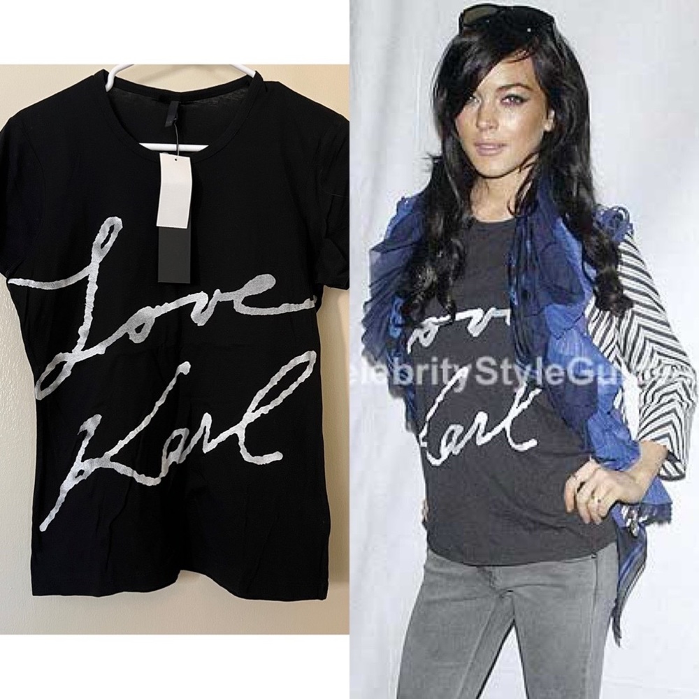 Karl Lagerfeld Love Karl black t shirt tee Lindsay Lohan y2k M medium NWT